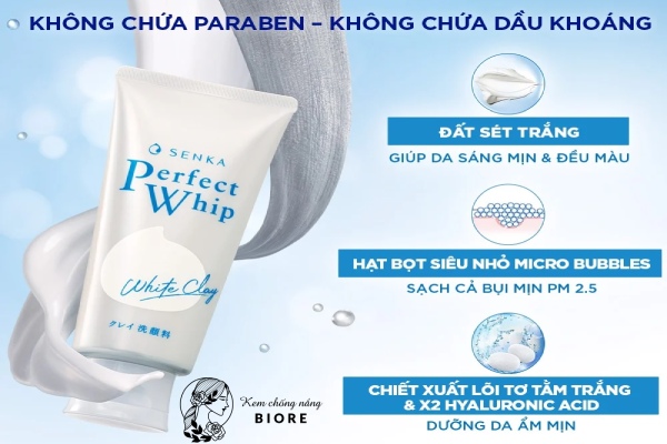 Review sữa rửa mặt Senka Perfect Whip White Clay về thành phần